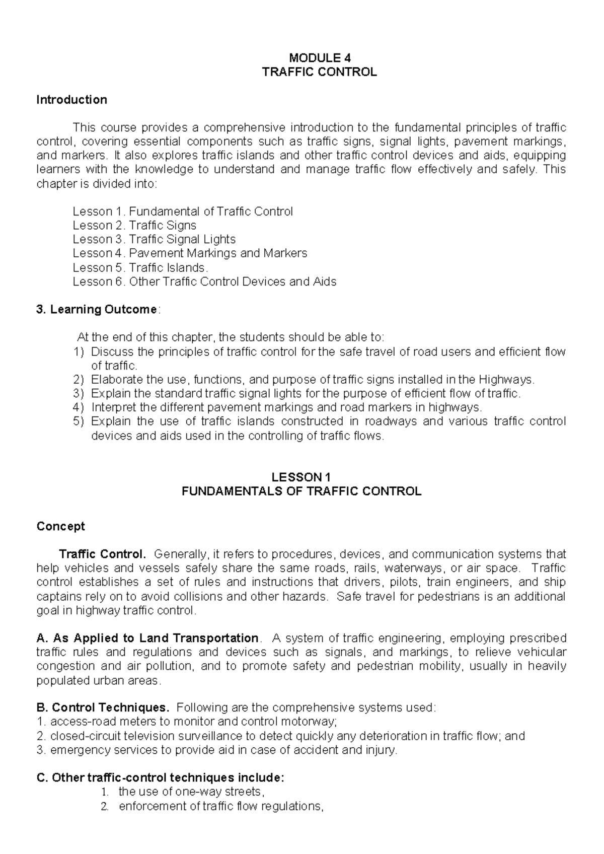 Module 4: Traffic Control Principles and Devices Overview - Studocu