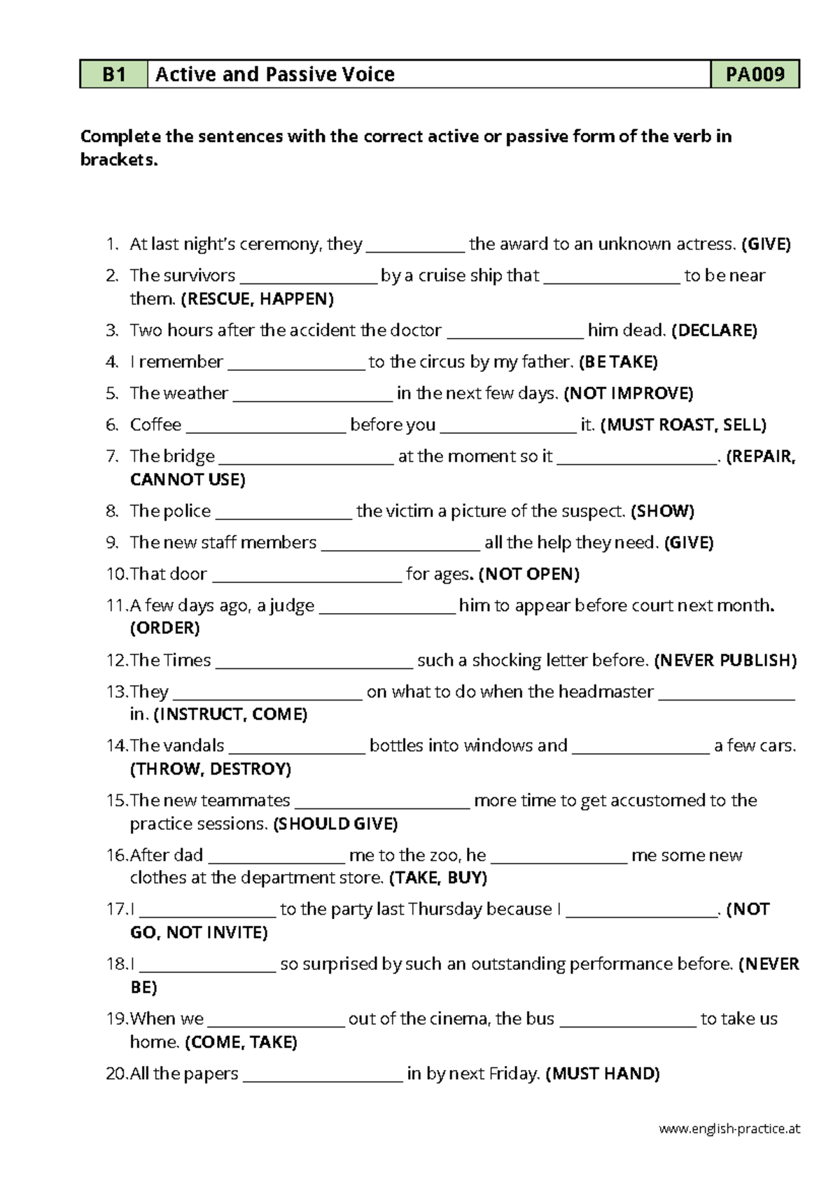 PA009 Active and Passive Voice Practice Exercises and Answers - Studocu