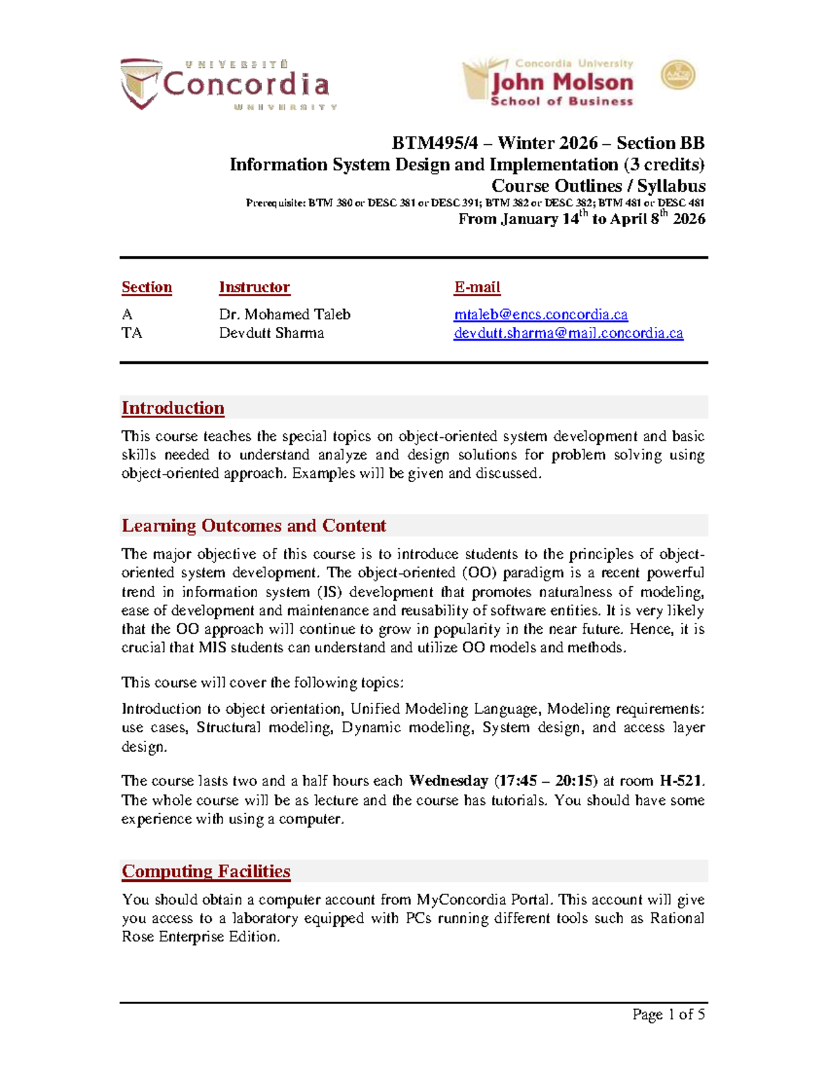BTM 495 - Winter 2026 Information System Design & Implementation ...