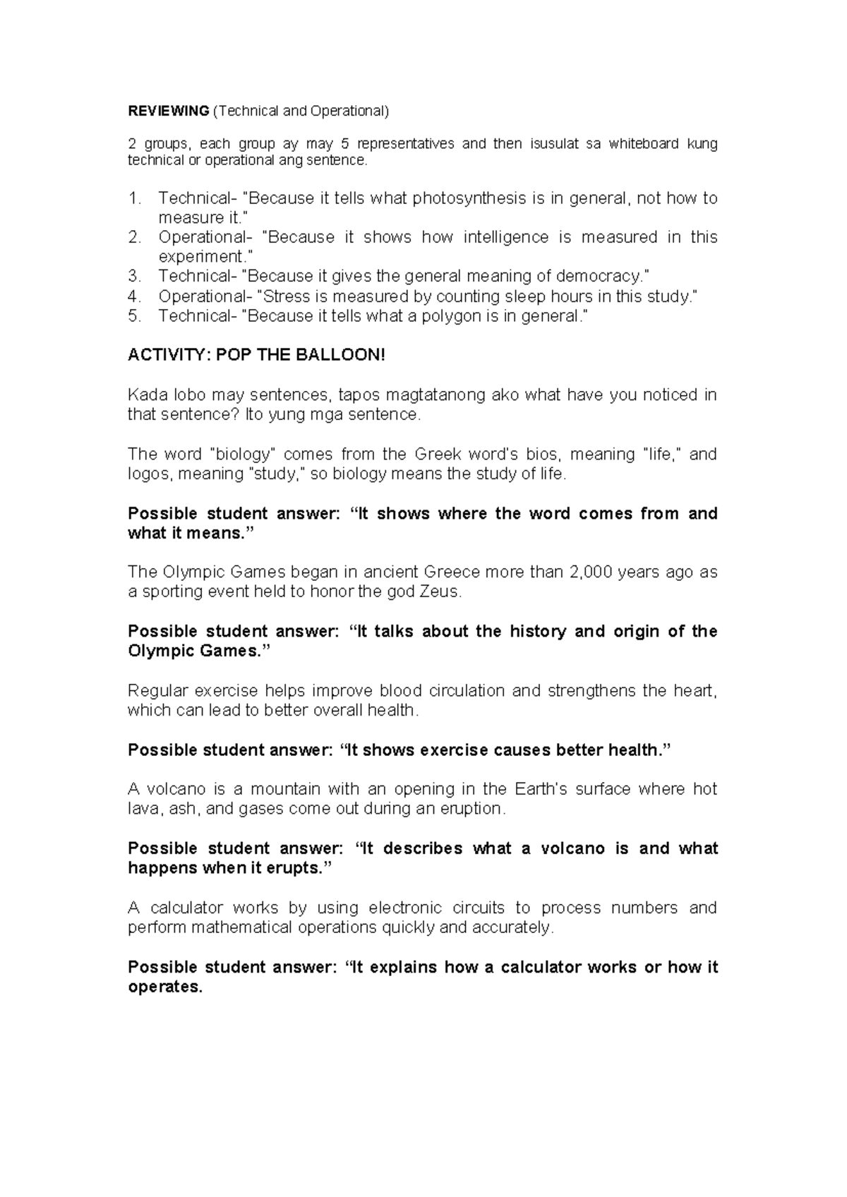 REVIEWING Technical and Operational Concepts - Group Activity - Studocu