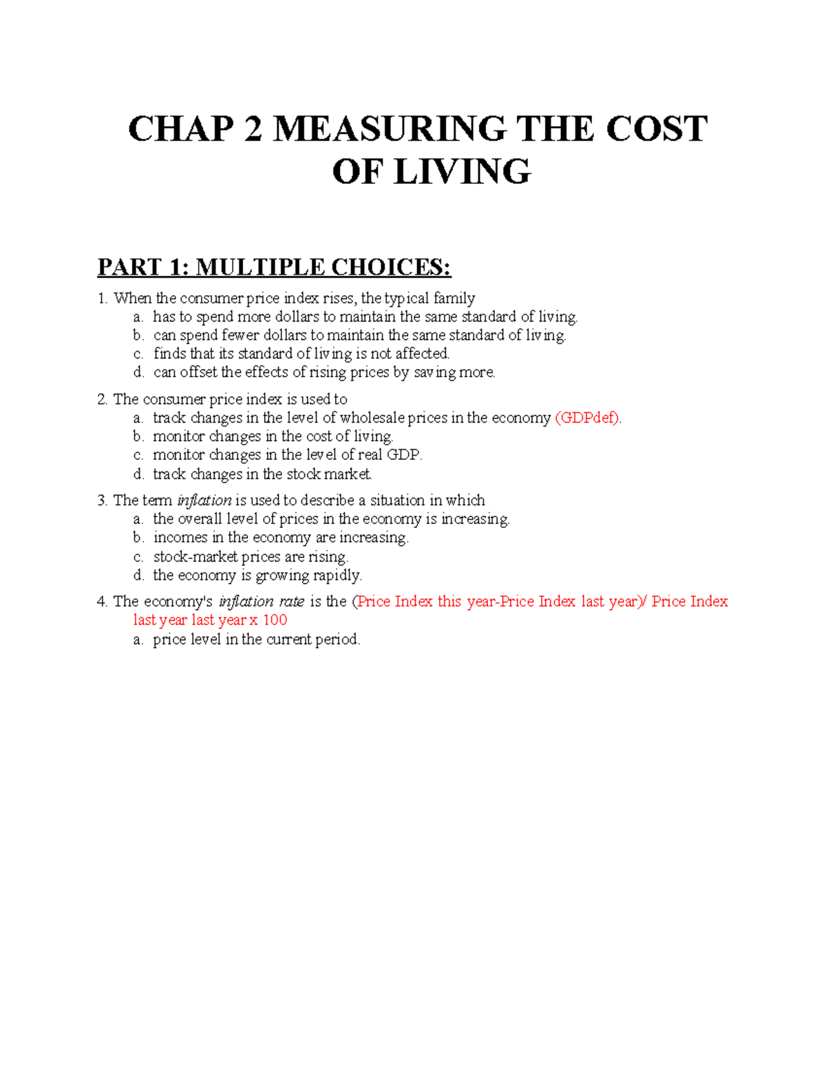 Exercise chap 2 macro - summary - CHAP 2 MEASURING THE COST OF LIVING ...