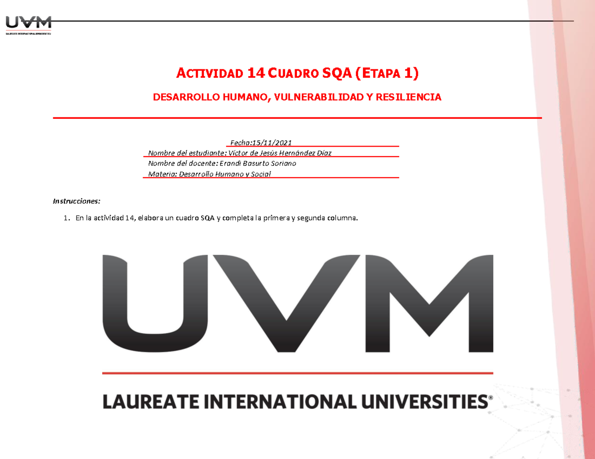Actividad 14. Cuadro SQA etapa 1............ - desarrollo humano y ...