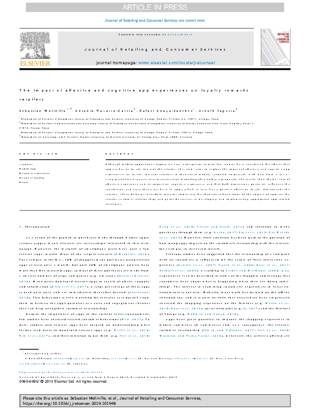 2.3. Molinillo 2019 Affective and congnitive experiences loyalty ...