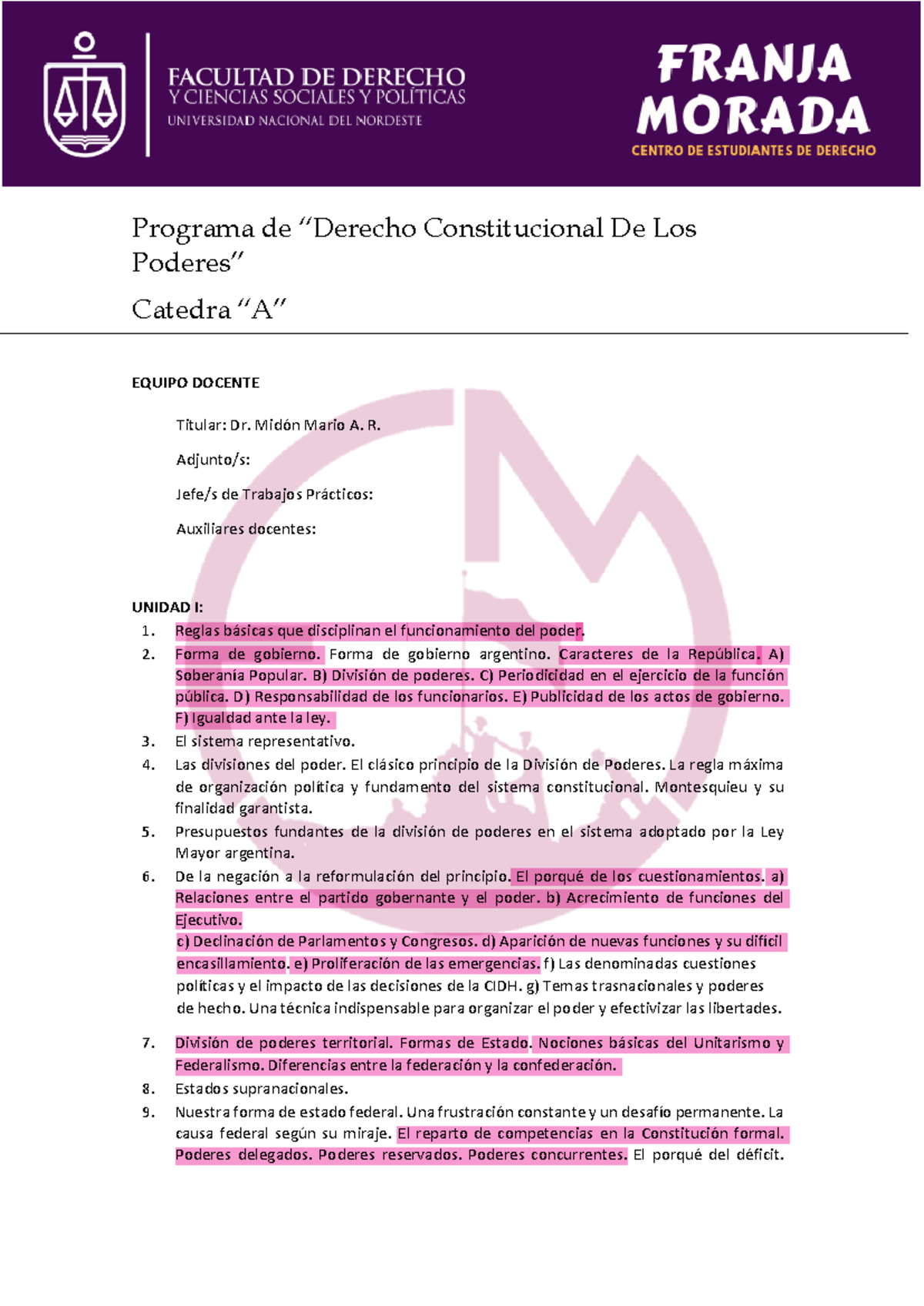 Derecho Constitucional De Los Poderes A - Programa de