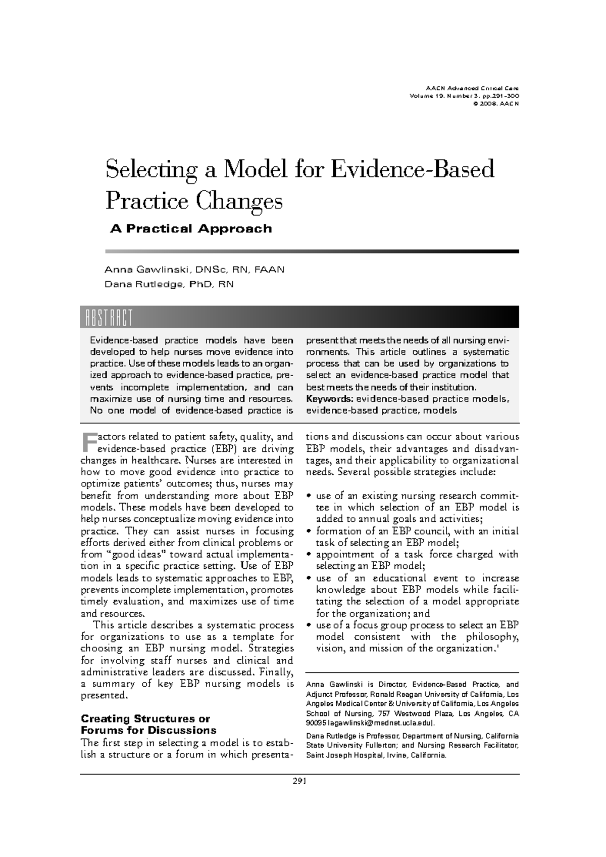 Selecting a Model for Evidence-Based - Selecting a Model for Evidence ...