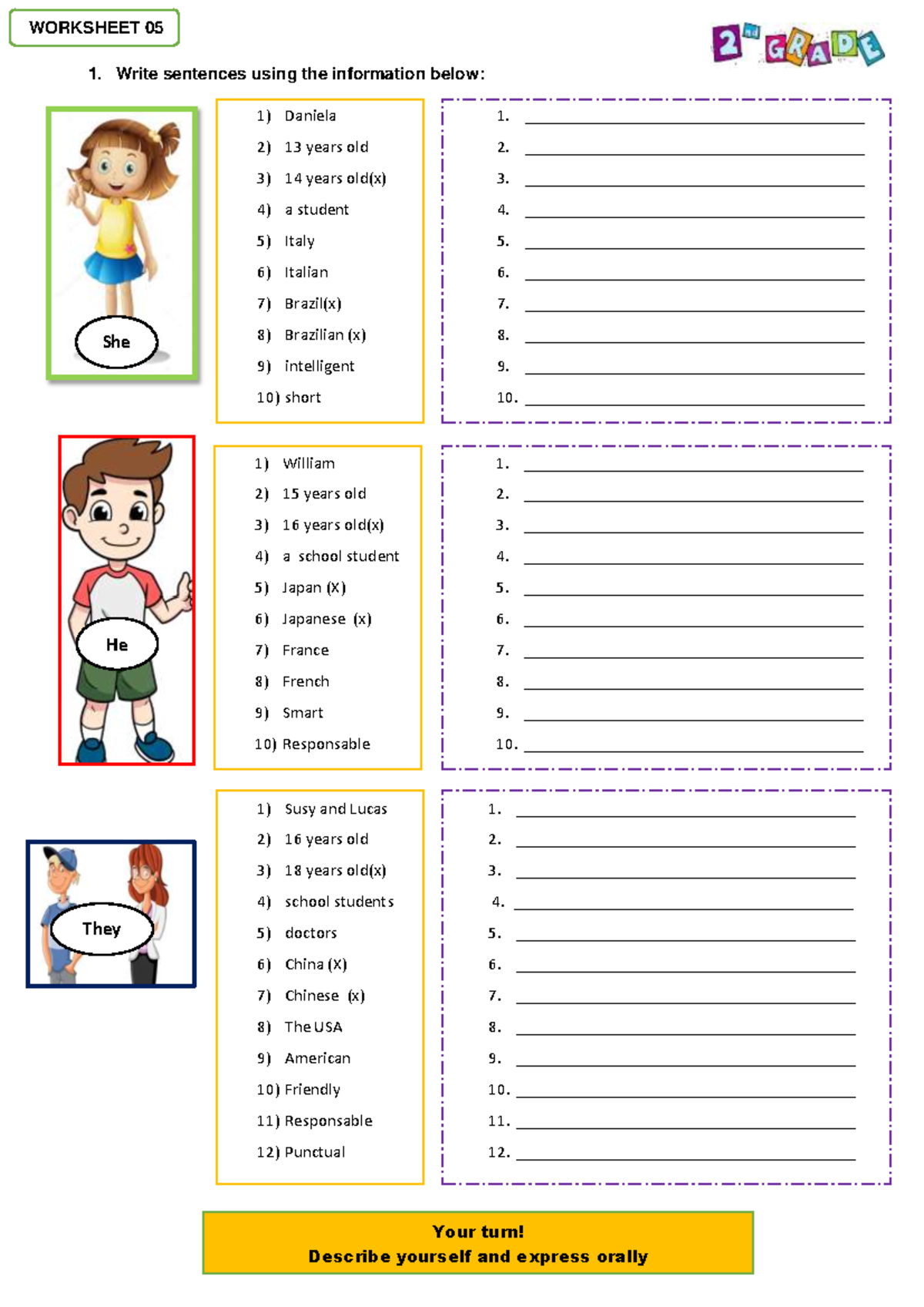Worksheet 05- 2ND - A LOT OF EXERCISES - Write sentences using the ...