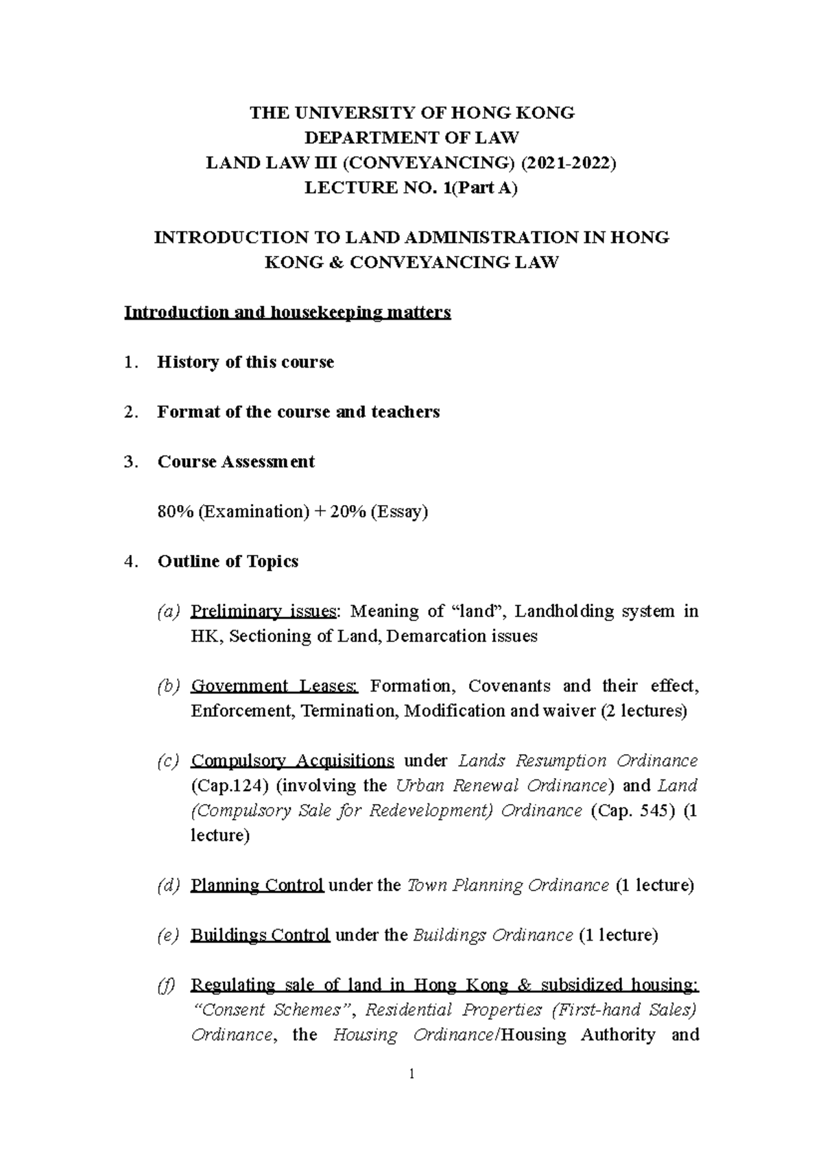 Lecture 1A Outline (Introduction) - THE UNIVERSITY OF HONG KONG ...
