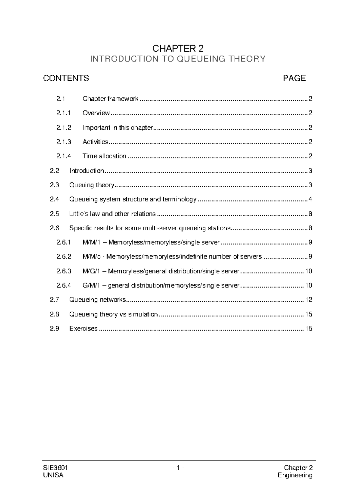 SIE3601 UNISA Chapter 2: Introduction to Queueing Theory Notes - Studocu