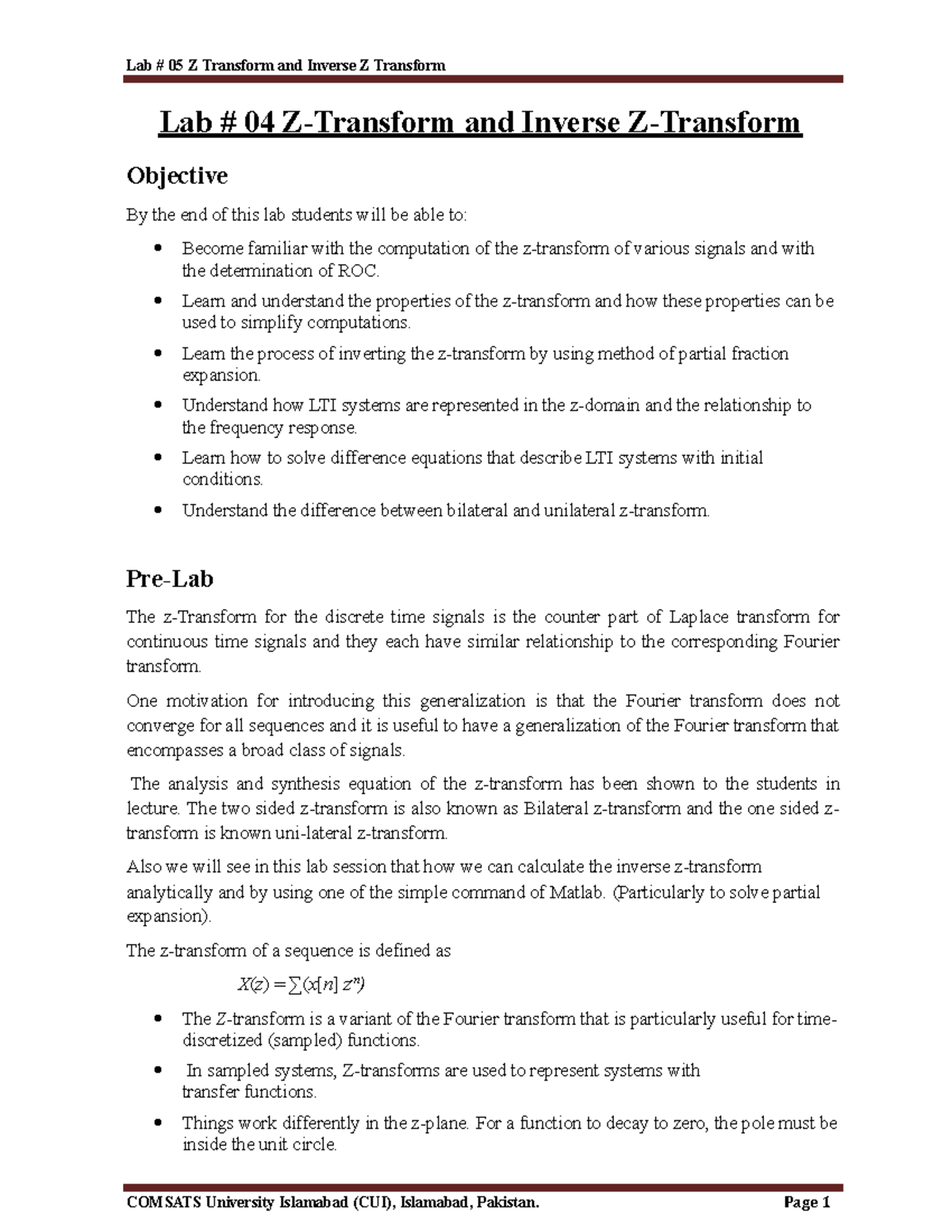 Lab 5 Handout: Z Transform & Inverse Z Transform Analysis - Studocu