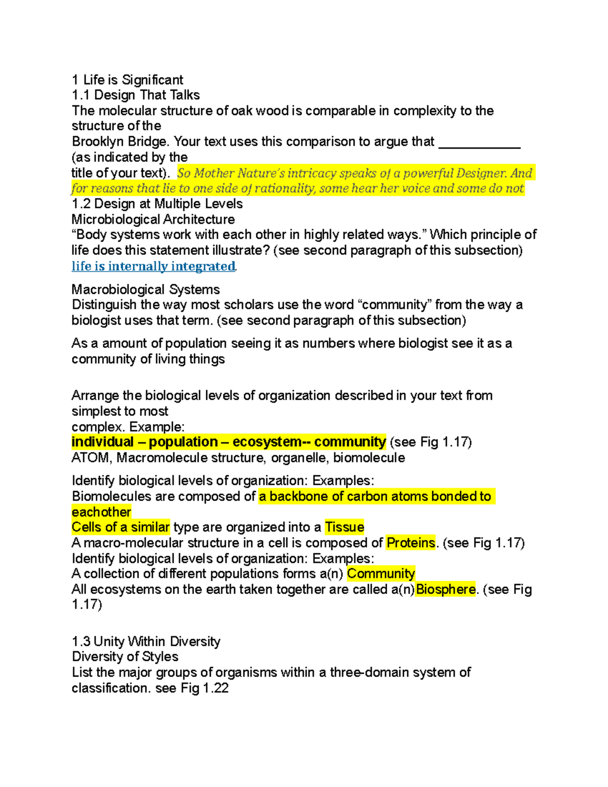 BIOL 101 Study Guide: Week 1 Concepts and Principles of Life - Studocu