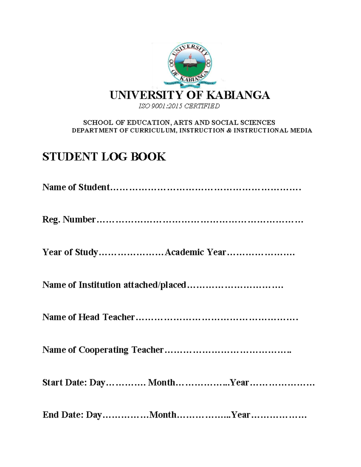 Practicum Logbook for Student Teachers - University of Kabianga - Studocu