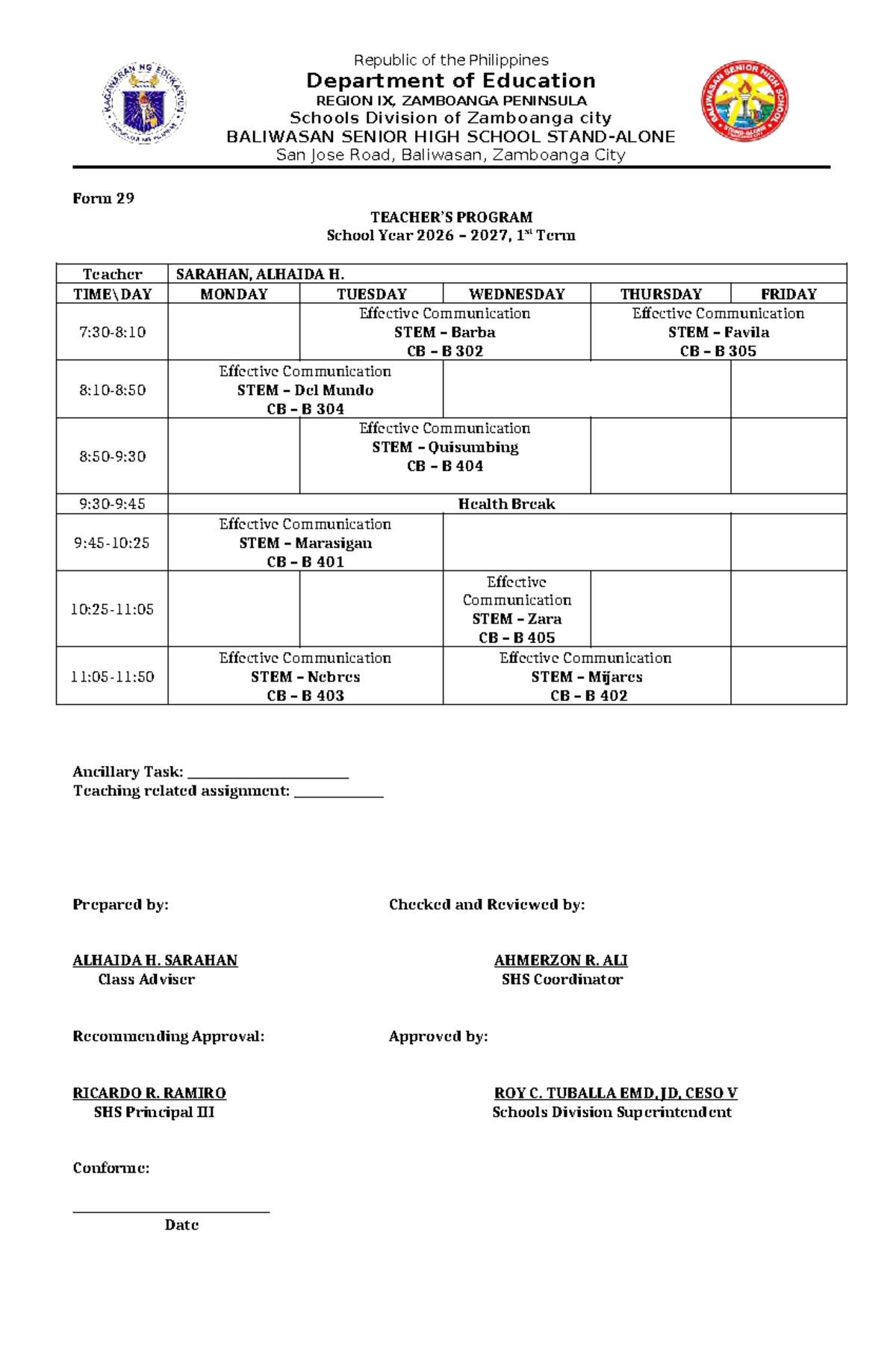 Form 29 Example for Effective Communication STEM - ASSH - Studocu