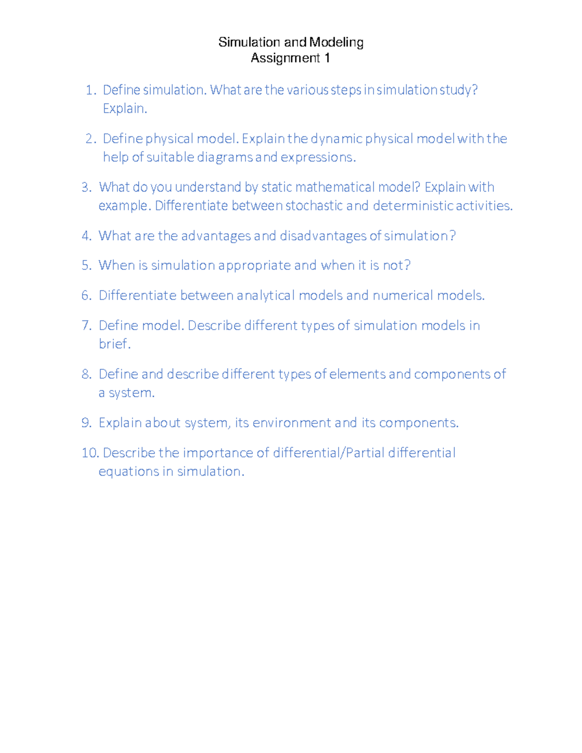 Simulation and Modeling Assignment 1: Key Concepts and Definitions ...