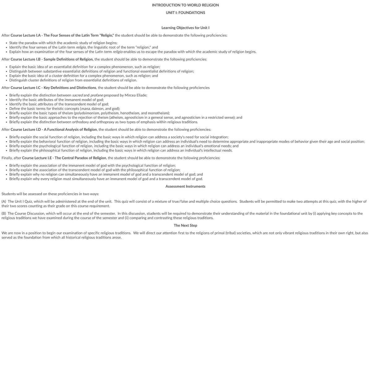 Unit I: Foundations of World Religion - Summary and Learning Objectives ...