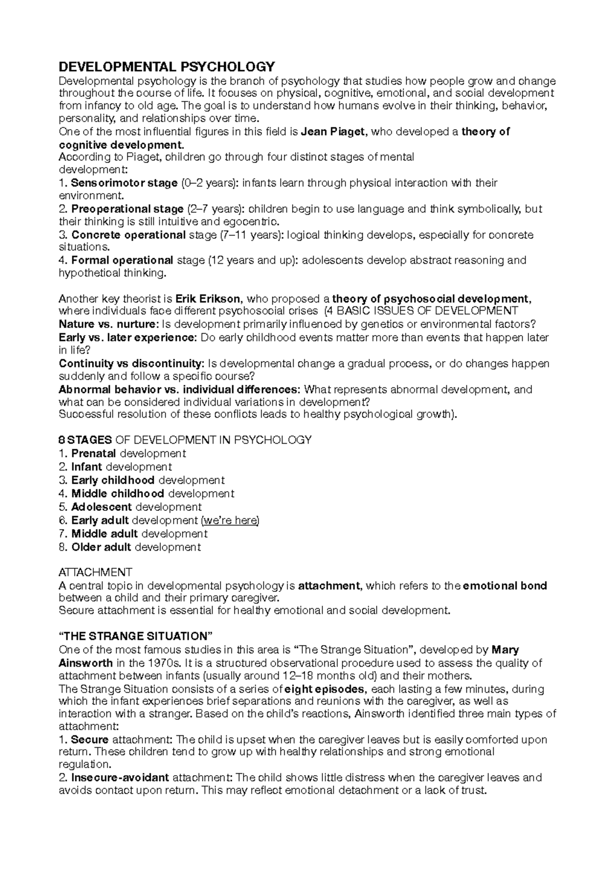 DEVELOPMENTAL PSYCHOLOGY: Key Theories and Stages of Growth - Studocu