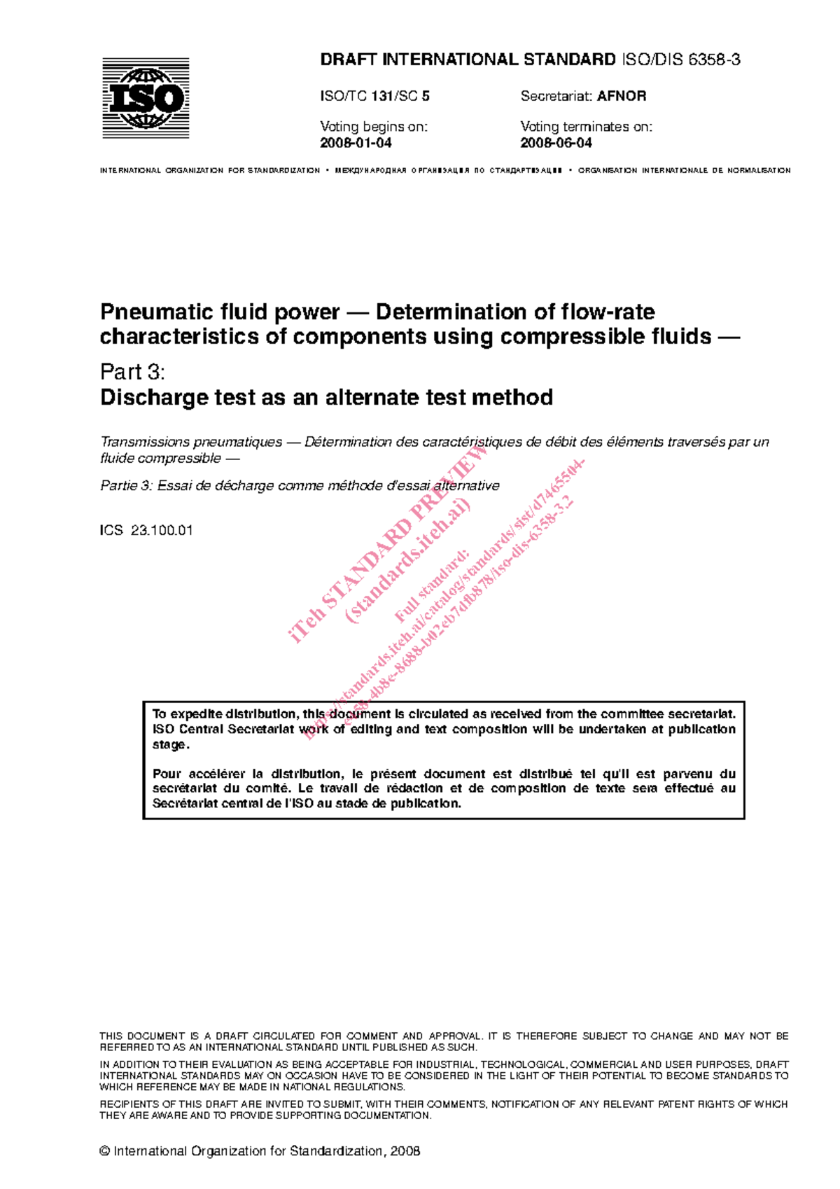 ISO DIS 6358-3: Draft Standard for Discharge Testing of Pneumatic ...