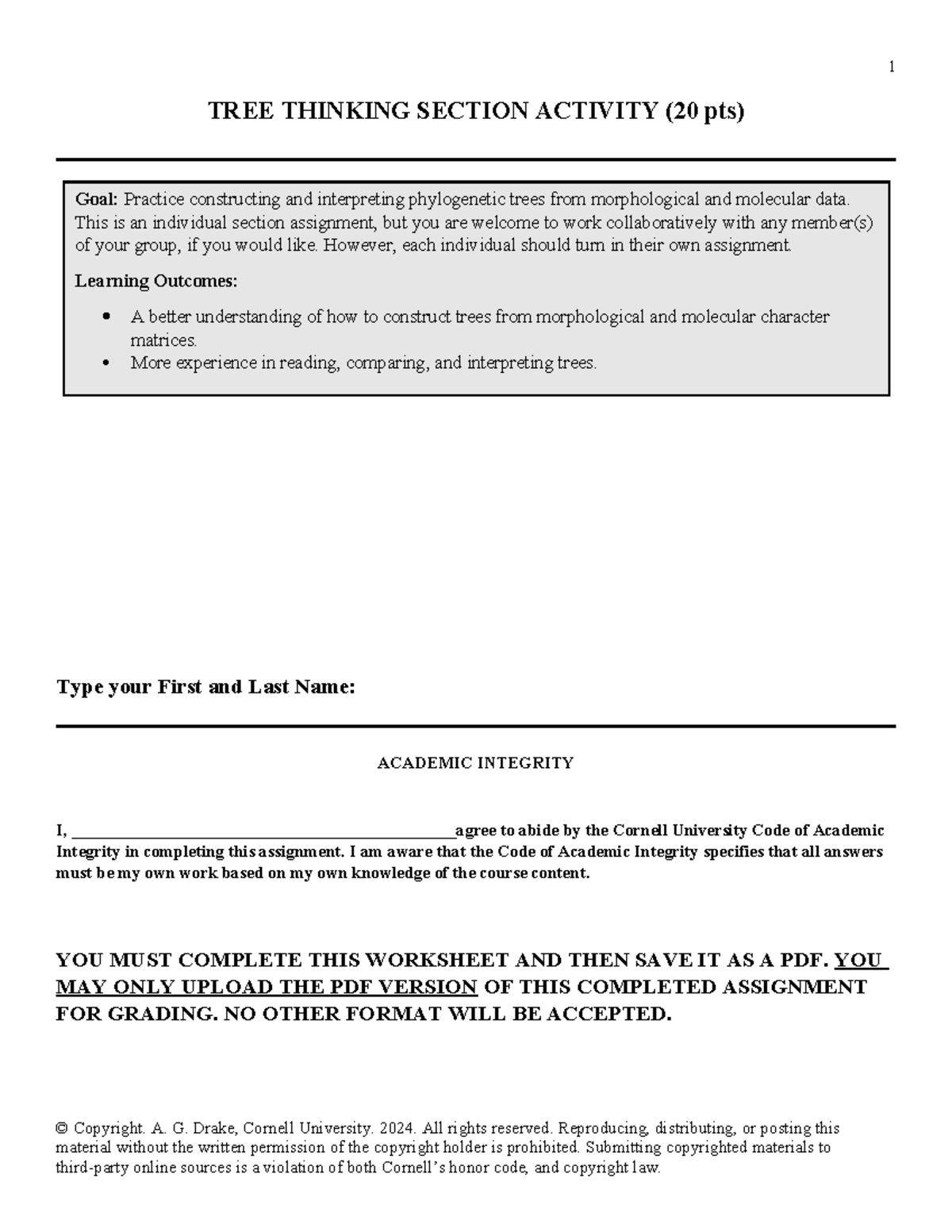 Bio EE 1781 Tree Thinking Section-1 Sp24 - TREE THINKING SECTION ...