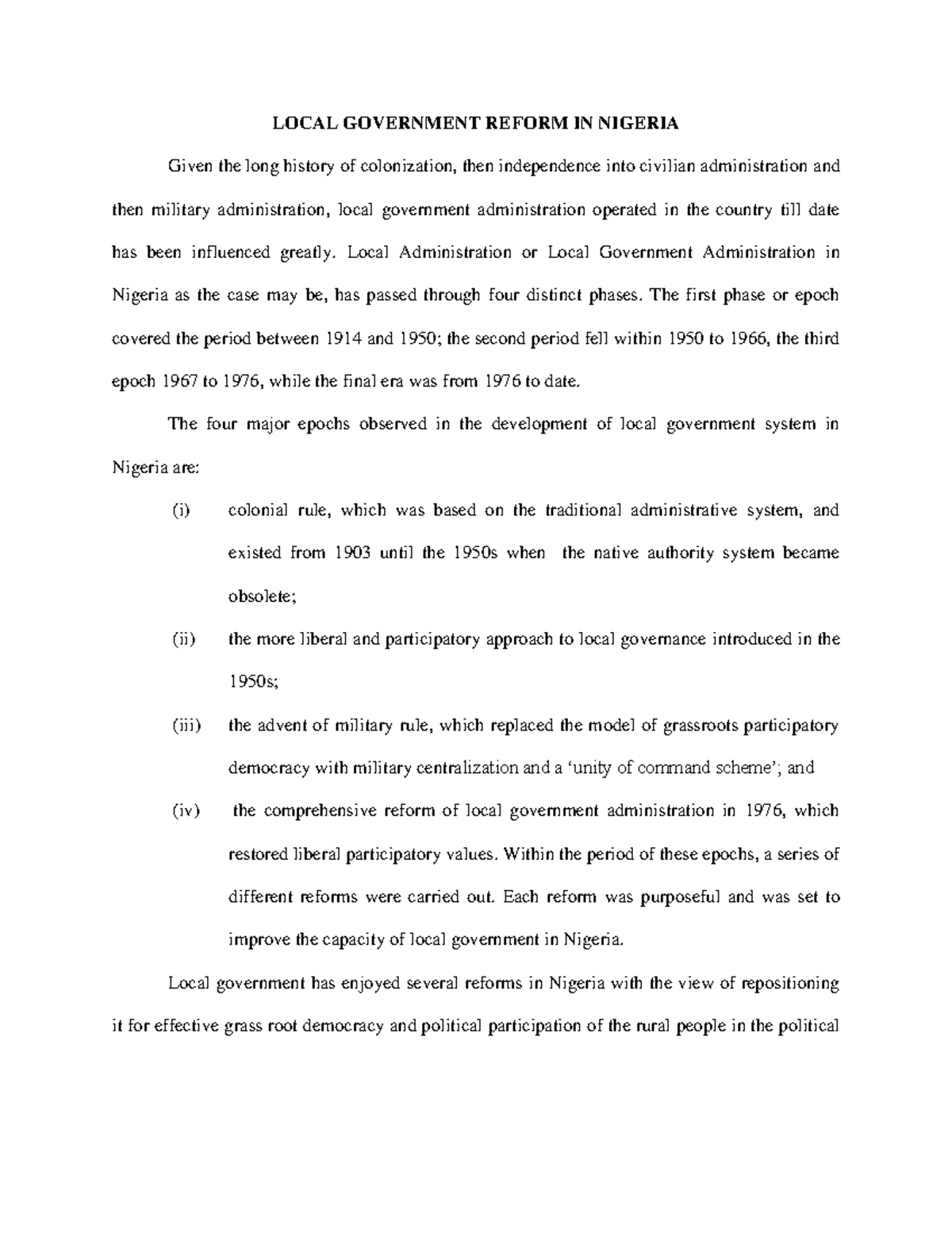 Local Government Reform in Nigeria: A Comparative Study Post-1976 - Studocu