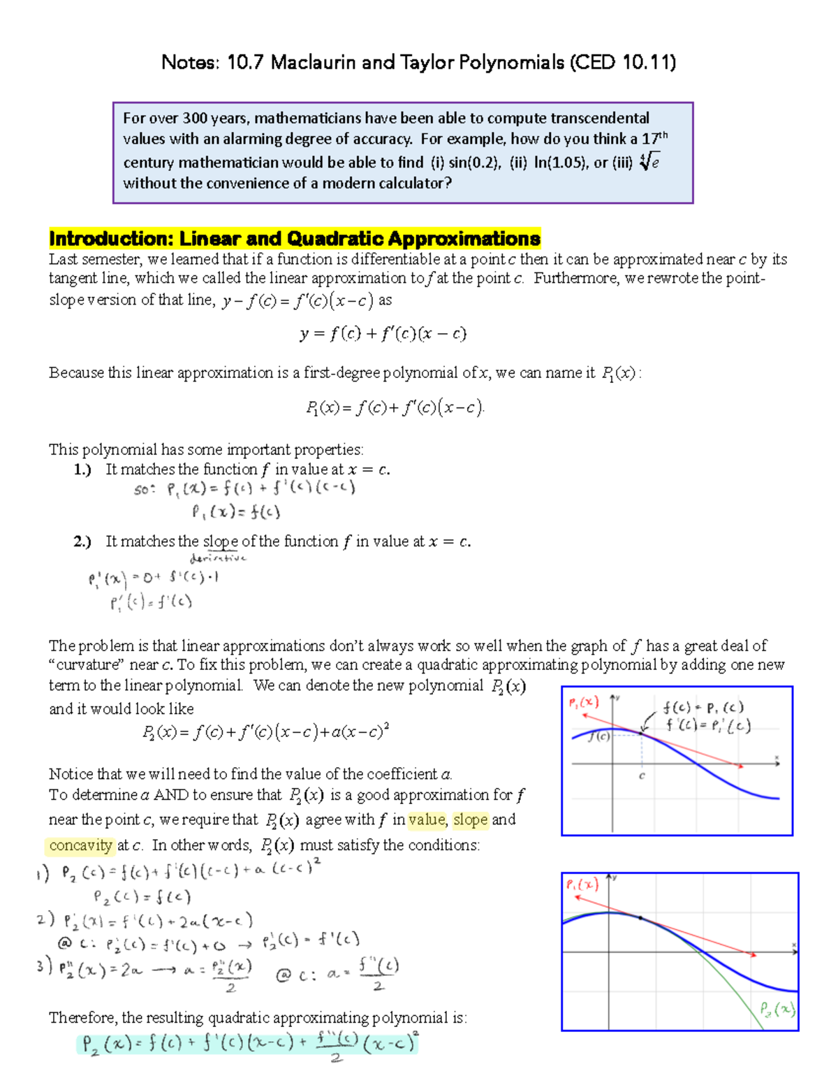 107 - Lecture Notes on Maclaurin and Taylor Polynomials - Studocu