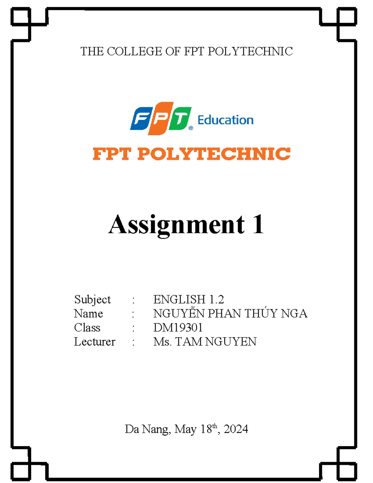 ASM1-TA - asm 1 - THE COLLEGE OF FPT POLYTECHNIC Assignment 1 Subject ...