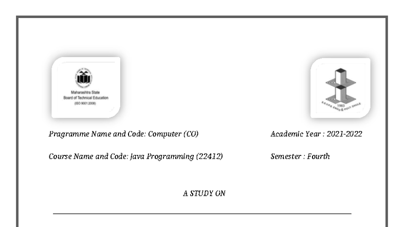 Micro Project Report: Java Programming (22412) - Sem IV - Studocu
