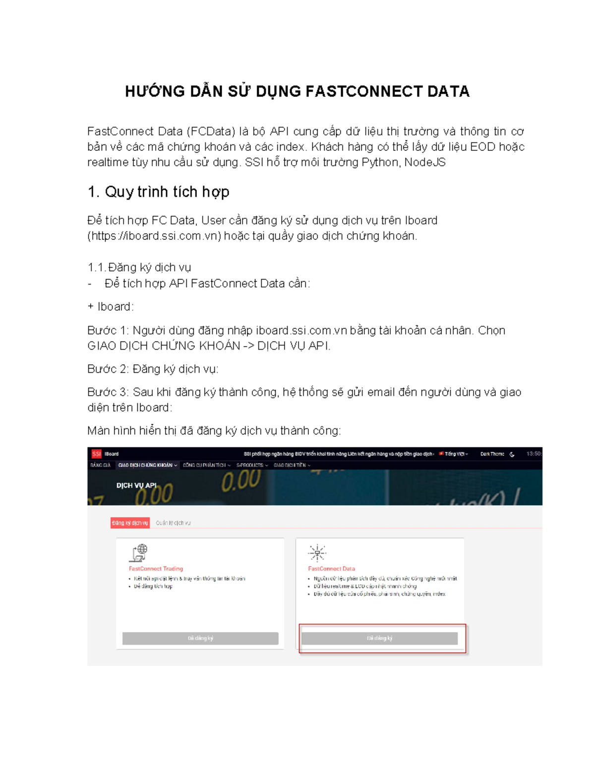 HƯỚNG DẪN SỬ DỤNG FastConnect DATA - SSI API Integration Guide - Studocu