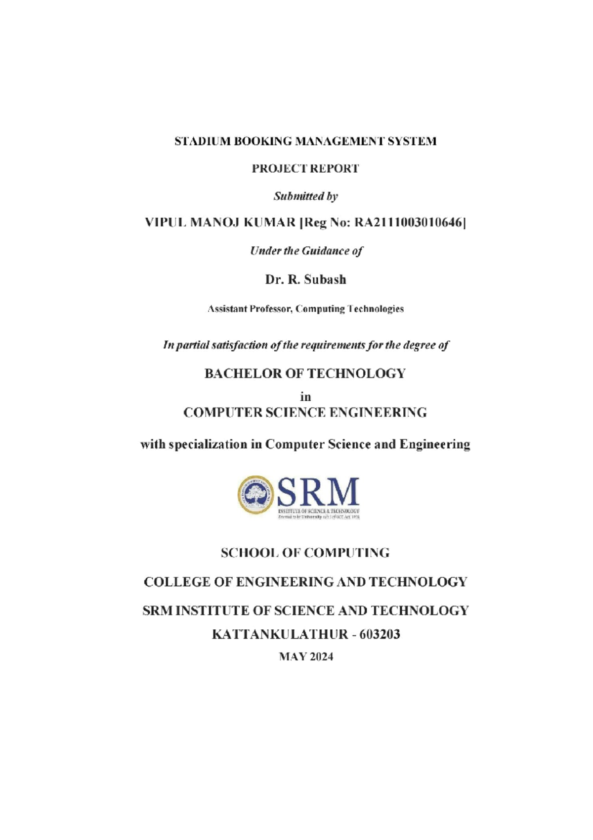 DBMS Project Final Report: Stadium Booking Management System - 646 ...