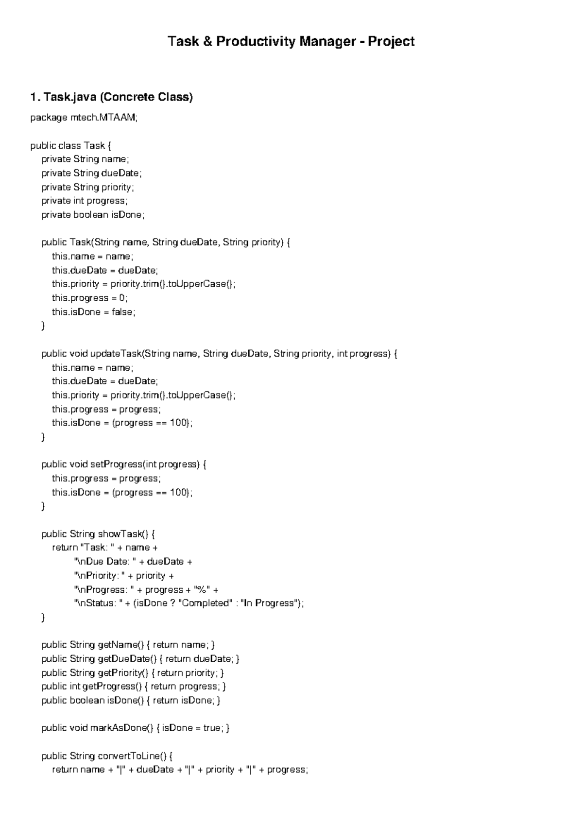 Task Productivity Manager Project oop project 2025 - Task ...