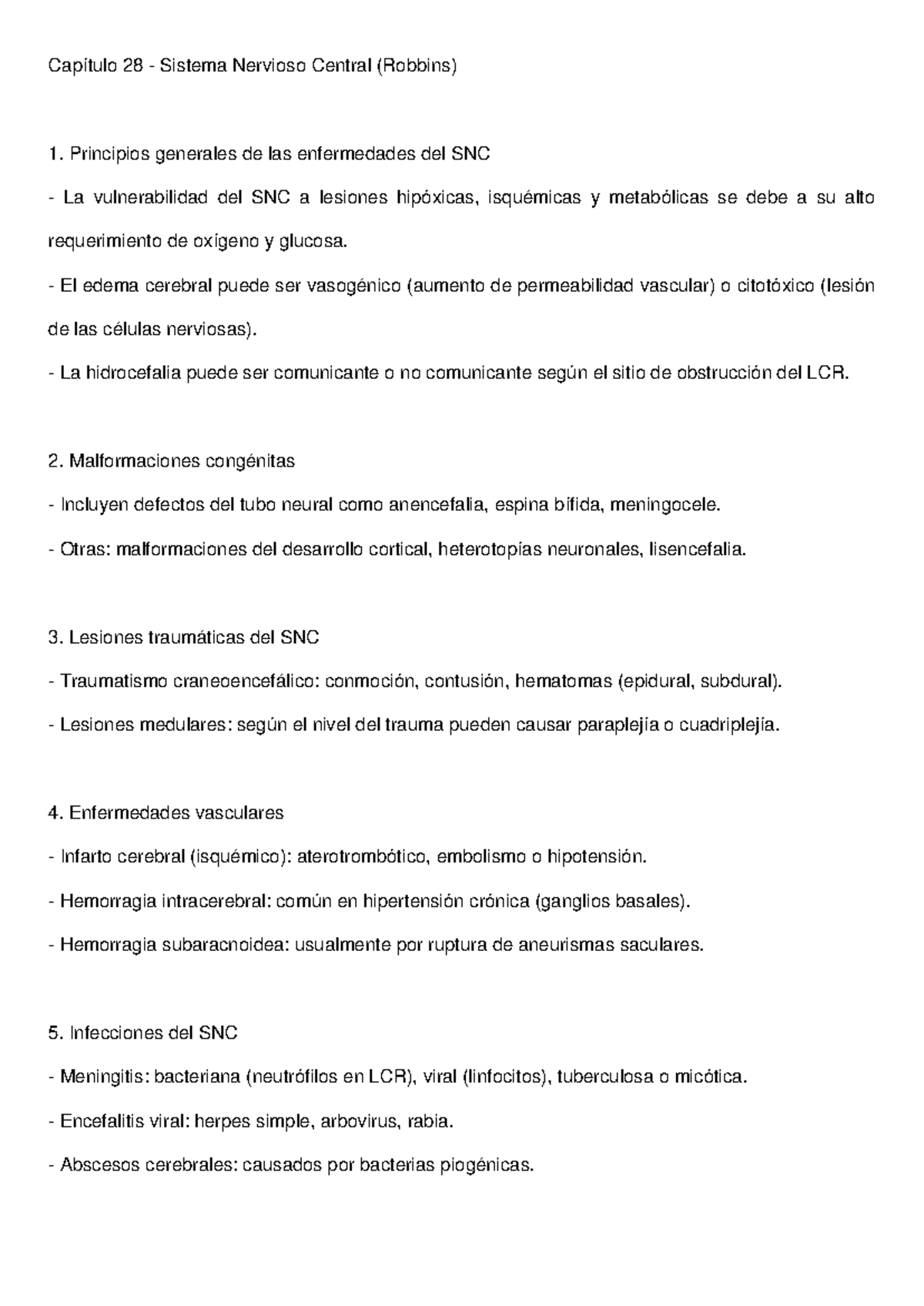Resumen del Capítulo 28: Sistema Nervioso Central (Robbins) - Document Preview