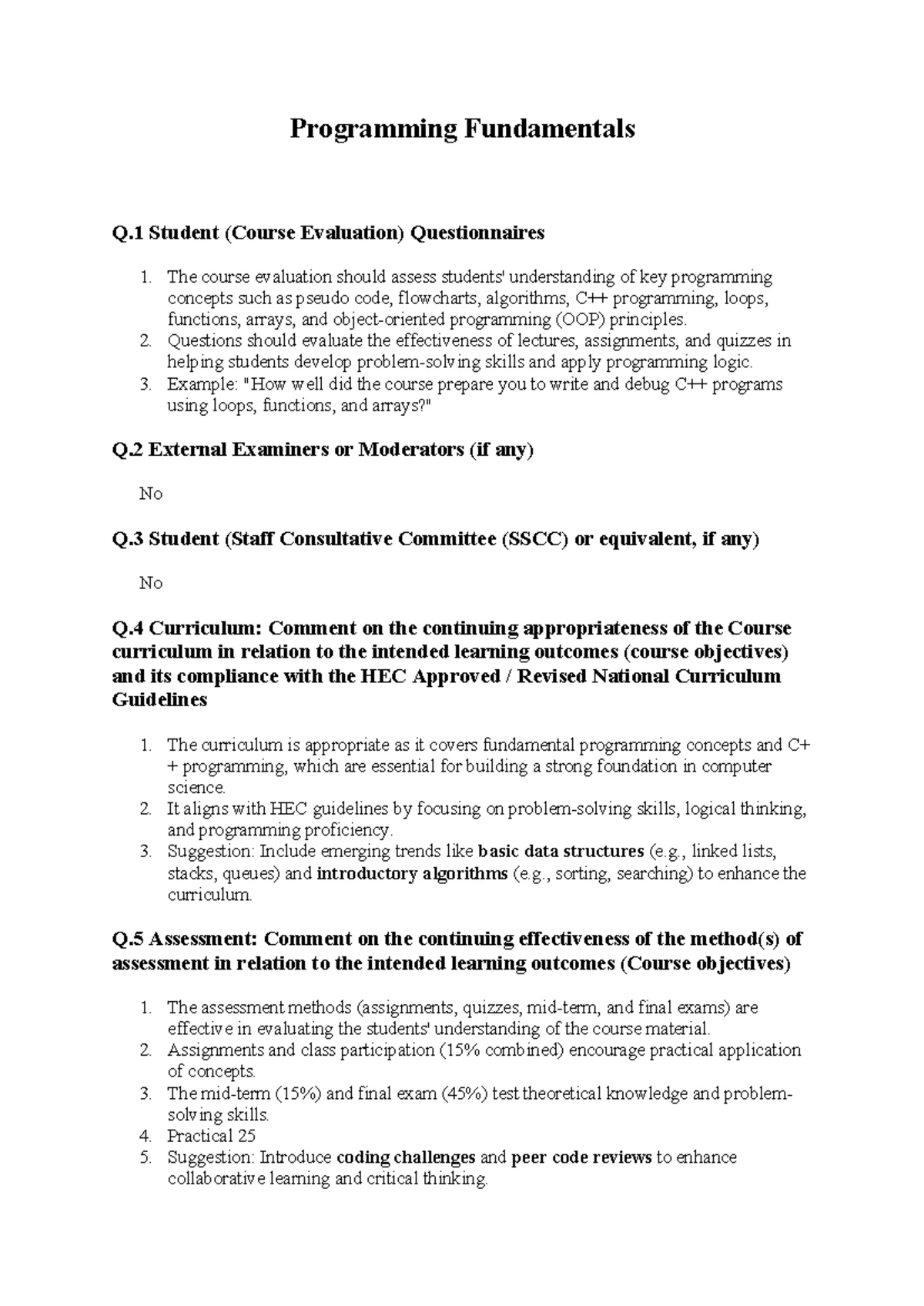 ICT 101 Course Evaluation Questionnaire Insights and Recommendations ...