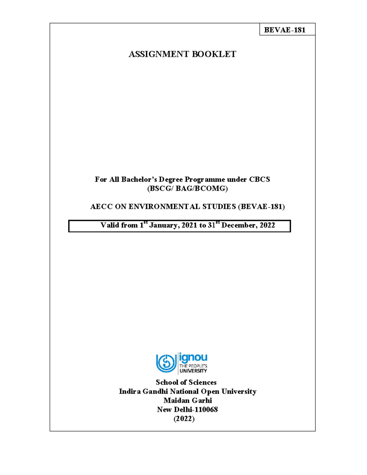 Bevae-181 - g ASSIGNMENT BOOKLET For All Bachelor’s Degree Programme ...