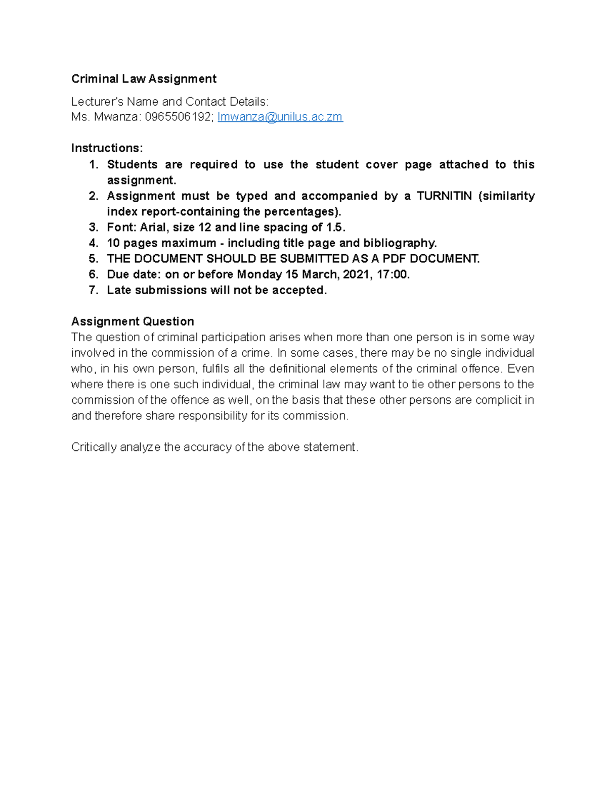Criminal Law Assignment 2021.1: Analysis of Complicity in Offenses ...