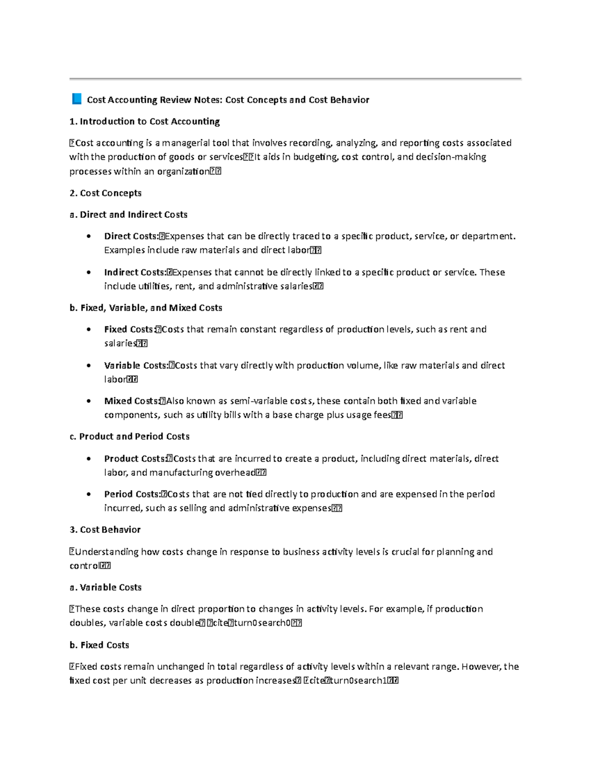 Cost accounting review notes: Cost concepts and cost behavior - Studocu