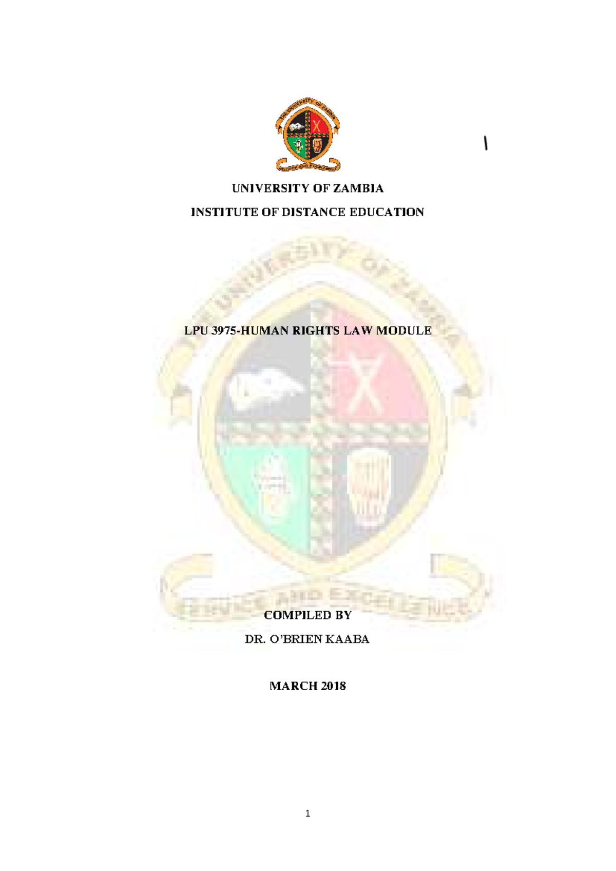 Unza notes dr. kaaba - UNIVERSITY OF ZAMBIA INSTITUTE OF DISTANCE ...