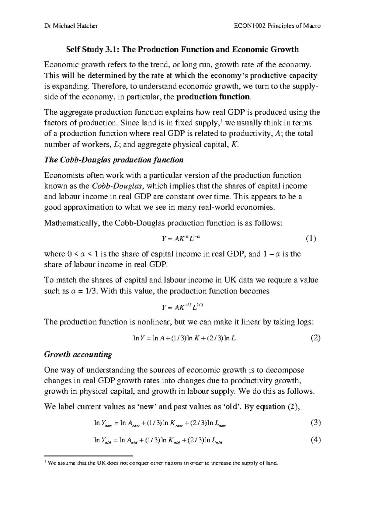 Self Study 3 1(4) The Production function and economic growth - Dr ...