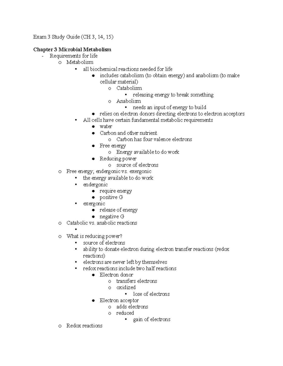 Exam 3 Study Guide (CH 3, 14, 15): Microbial Metabolism & Diversity ...