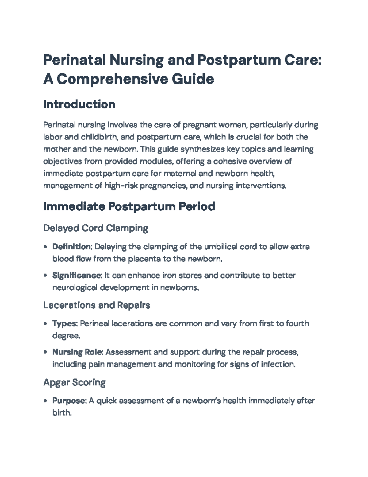 Perinatal Nursing & Postpartum Care: A Comprehensive Study Guide ...