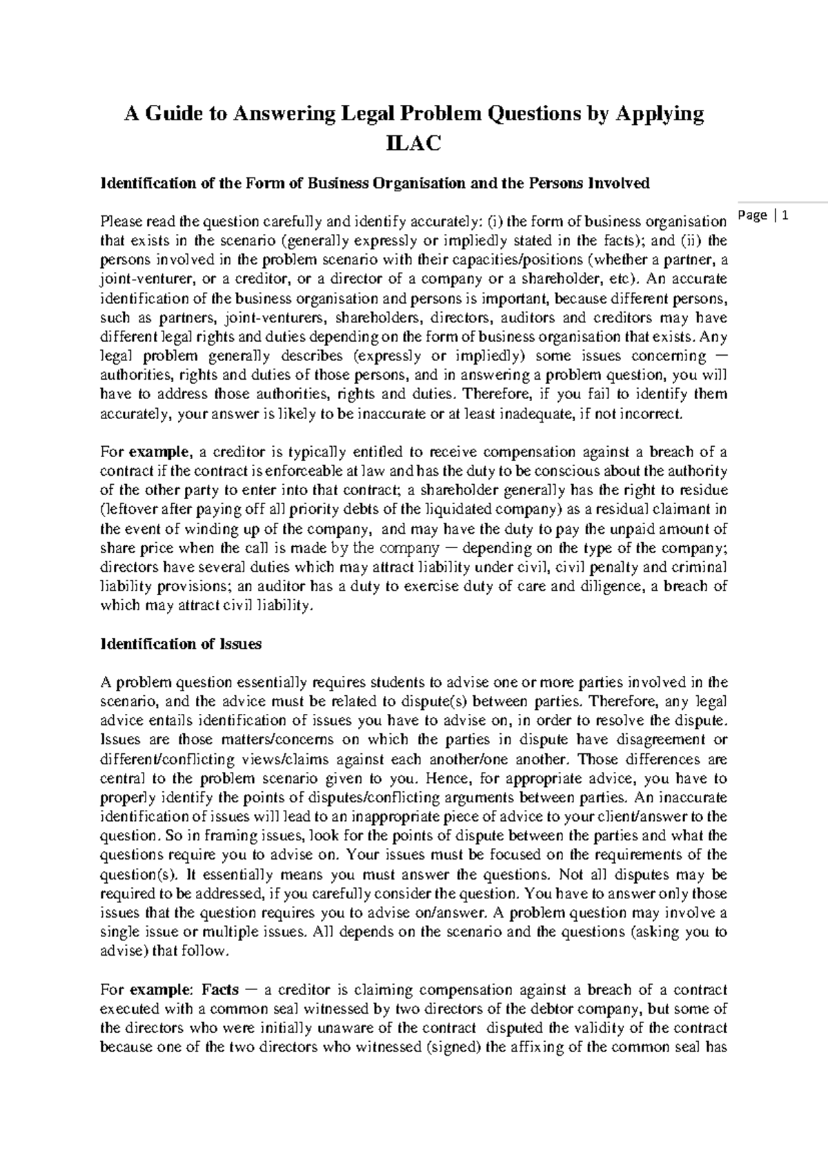ILAC Method for Legal Problem Questions: A Study Guide - Studocu