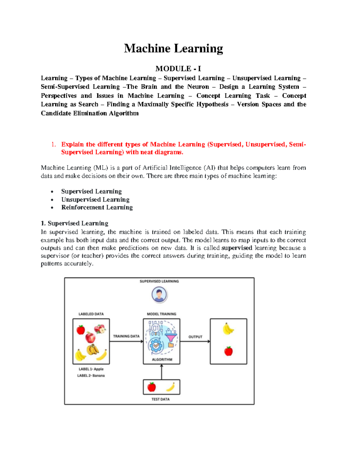 Machine Learning (ML) Module I: Types, Concepts, and Algorithms - Studocu