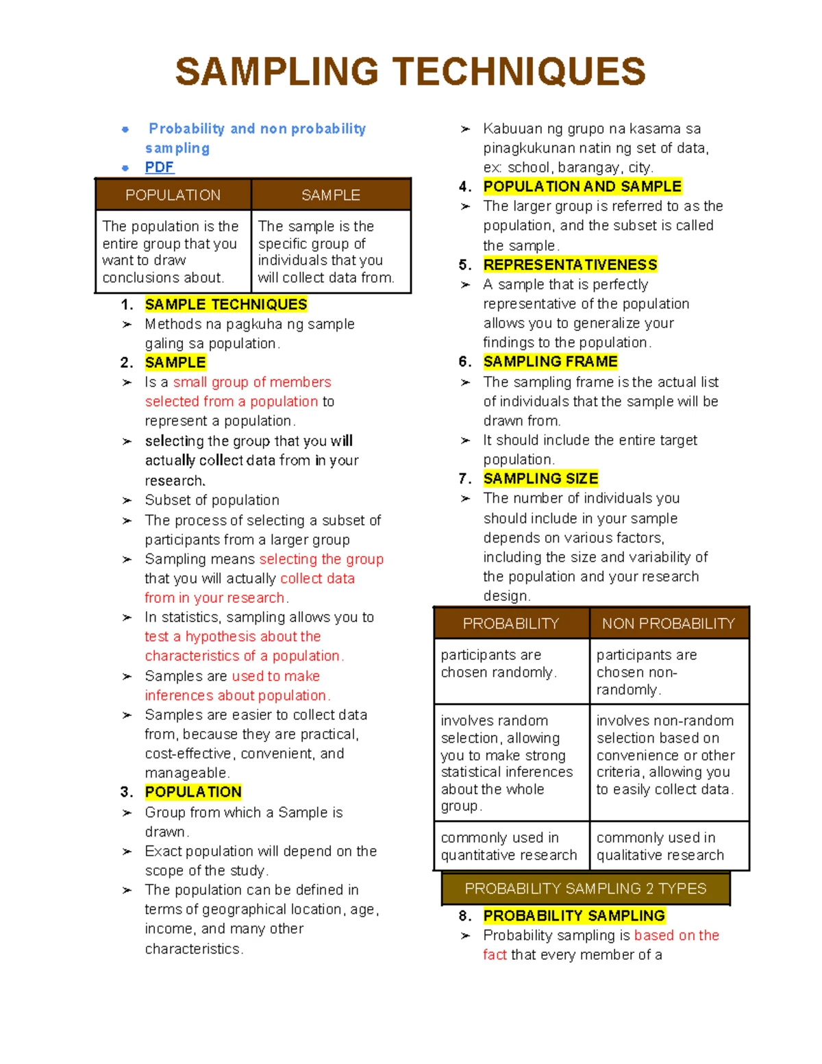 2. Sampling and Sampling Techniques - SAMPLING TECHNIQUES Probability ...
