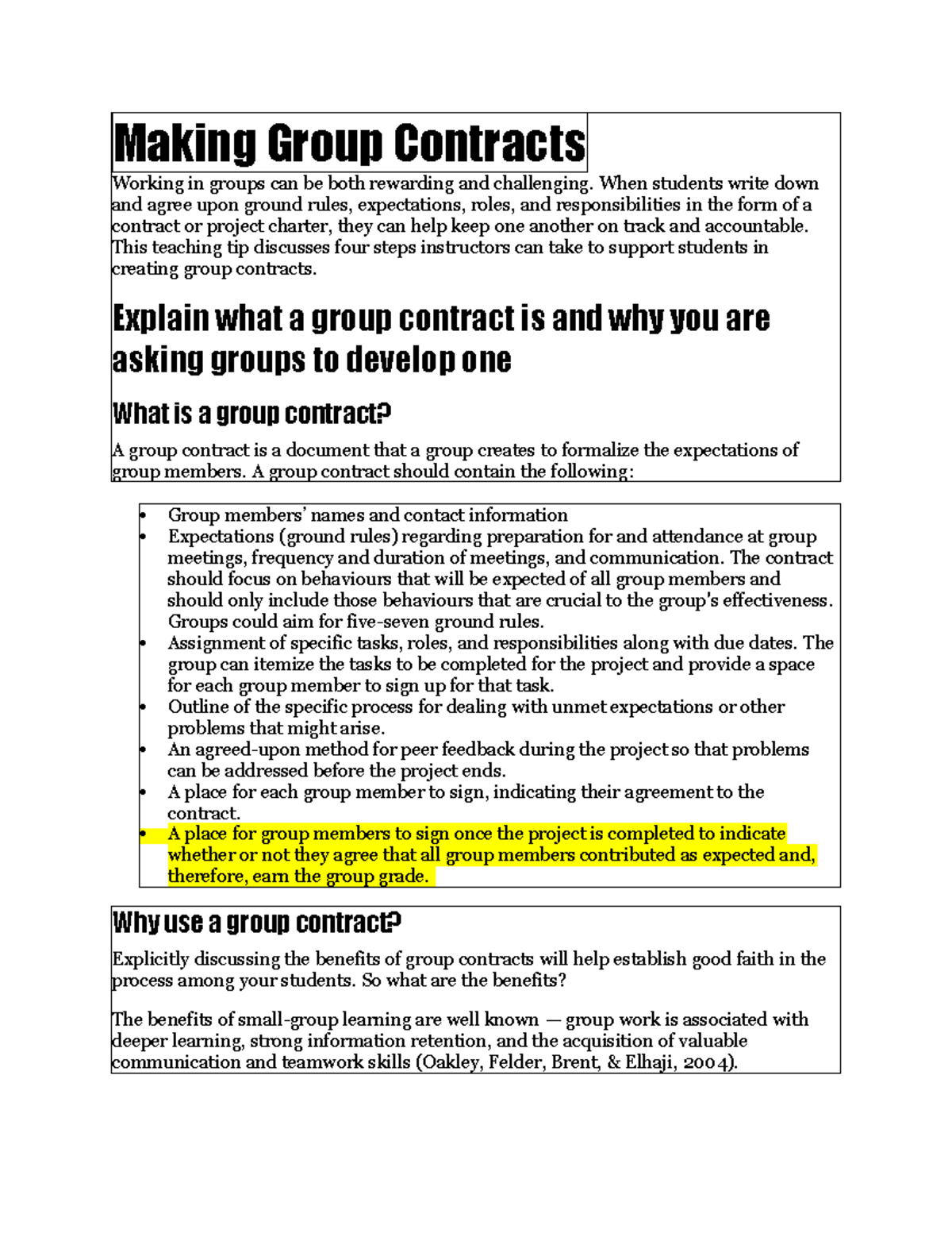 Creating Effective Group Contracts: A Guide for Instructors - Studocu