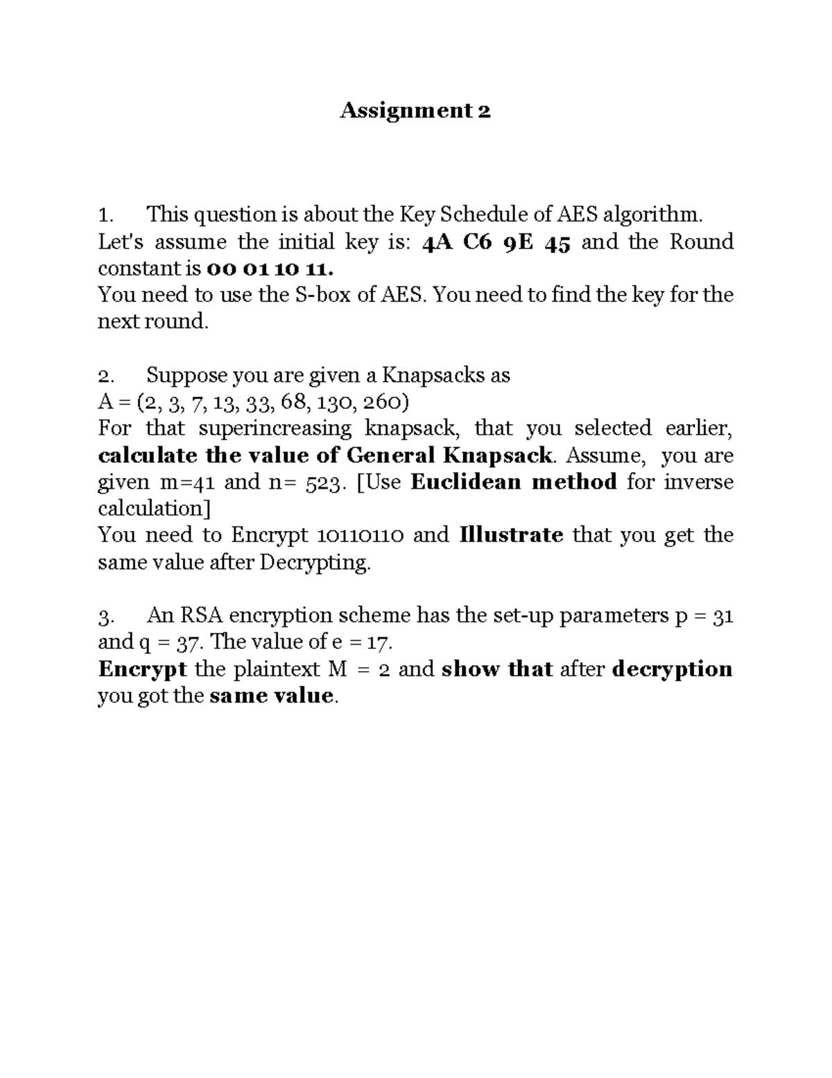 CSE447 Assignment 2: AES Key Schedule & RSA Encryption Analysis - Studocu