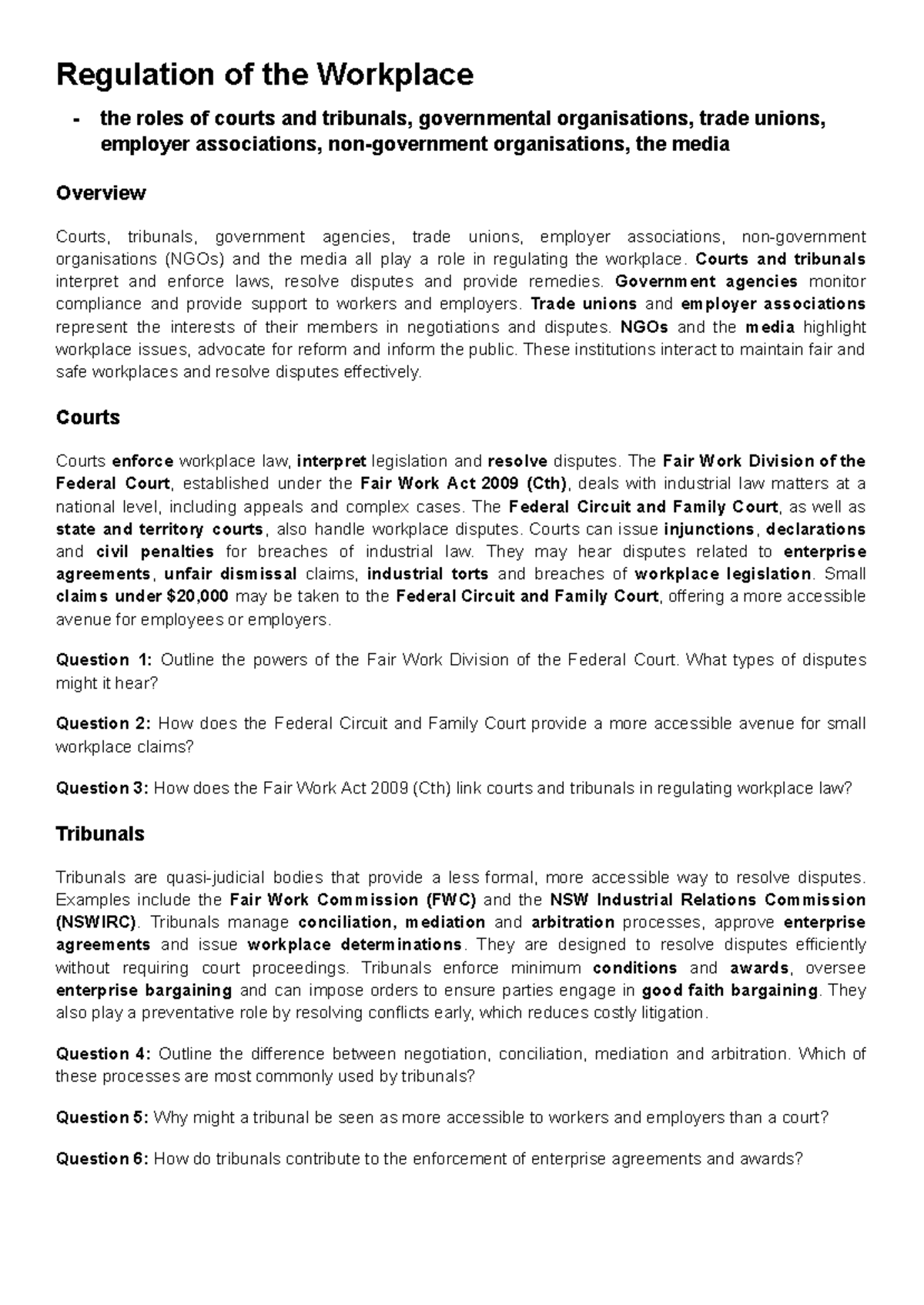 Regulation of the Workplace: Roles of Institutions & Organisations ...
