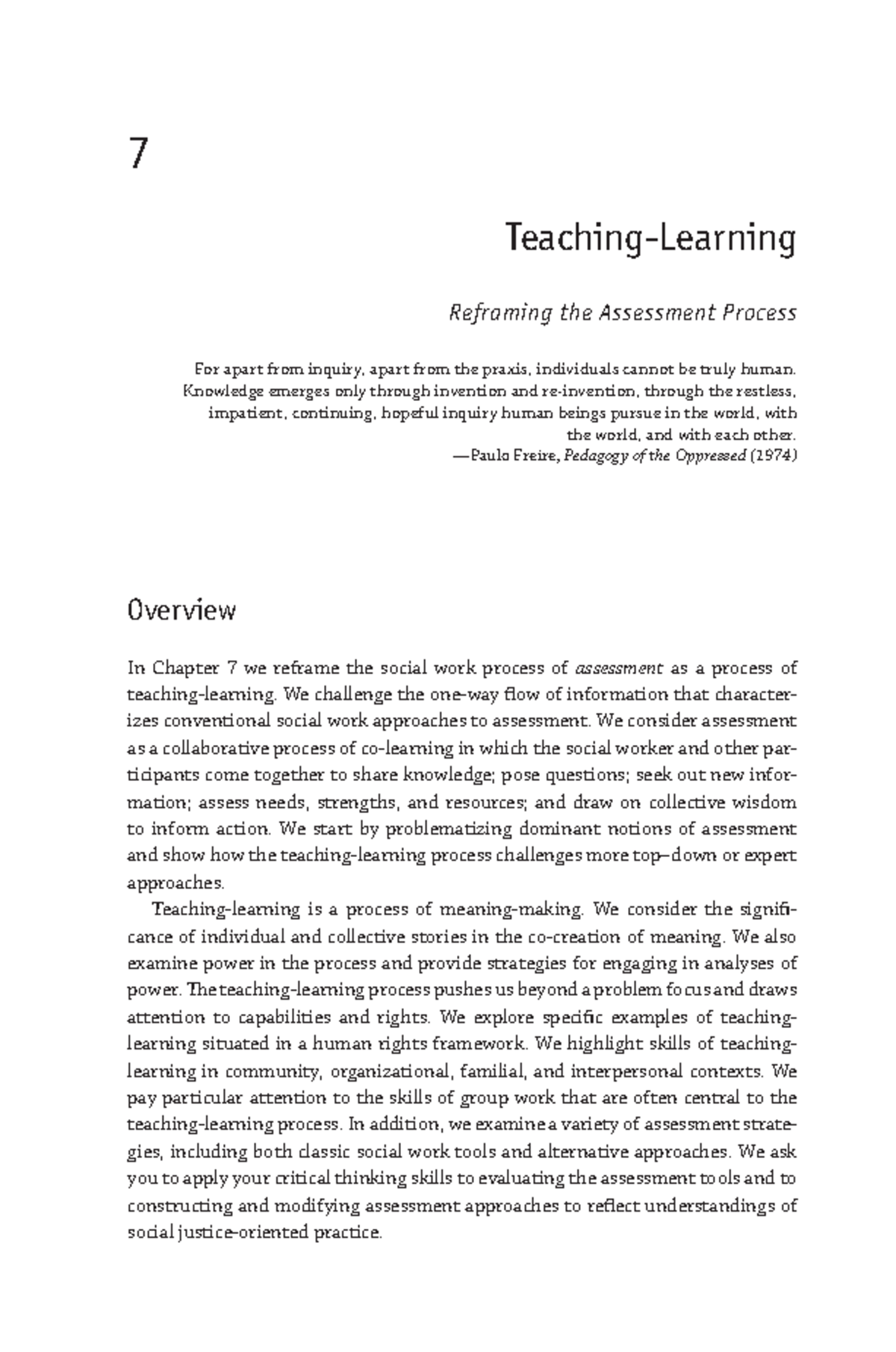 Teaching and Learning: Reframing Assessment in Social Work (SW 101 ...