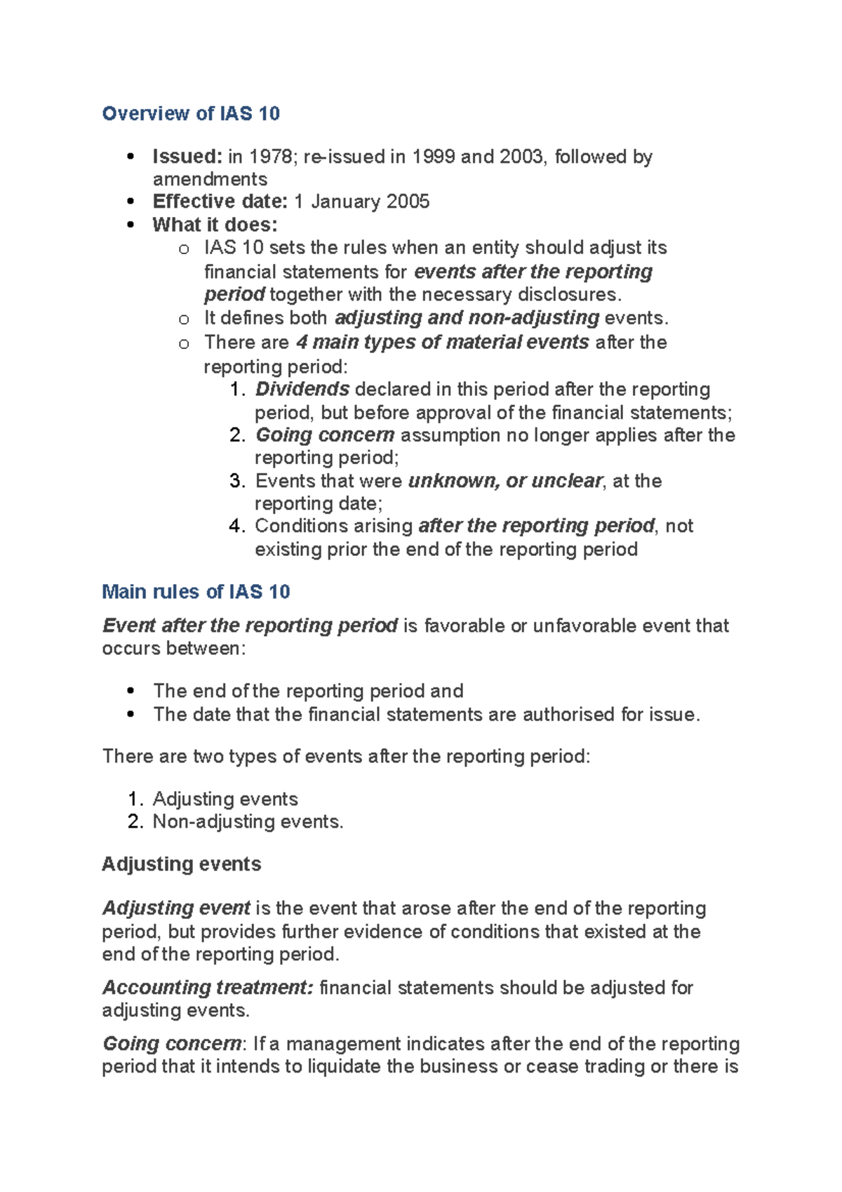 IAS 10: Overview of Events After Reporting Period - Muhali 2022 - Studocu