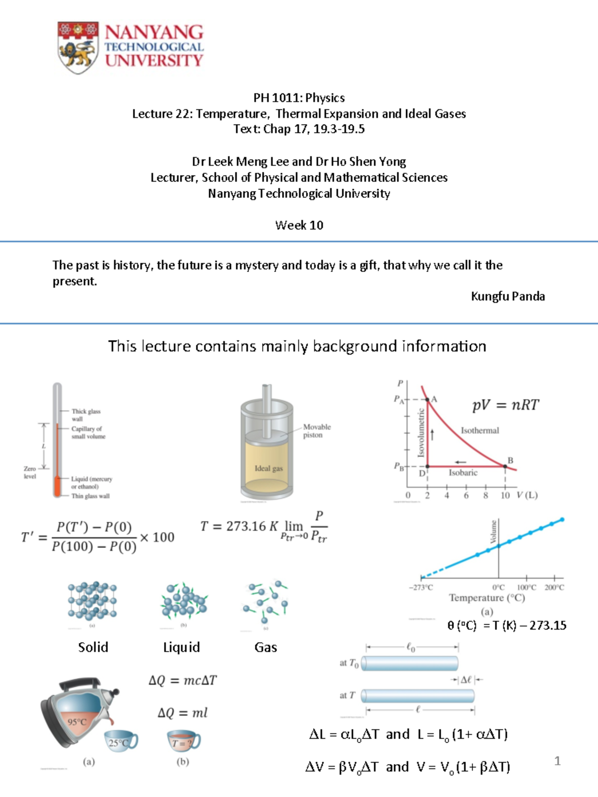 PH1011 - Lecture Notes on Temperature and Ideal Gases (L22-23) - Studocu