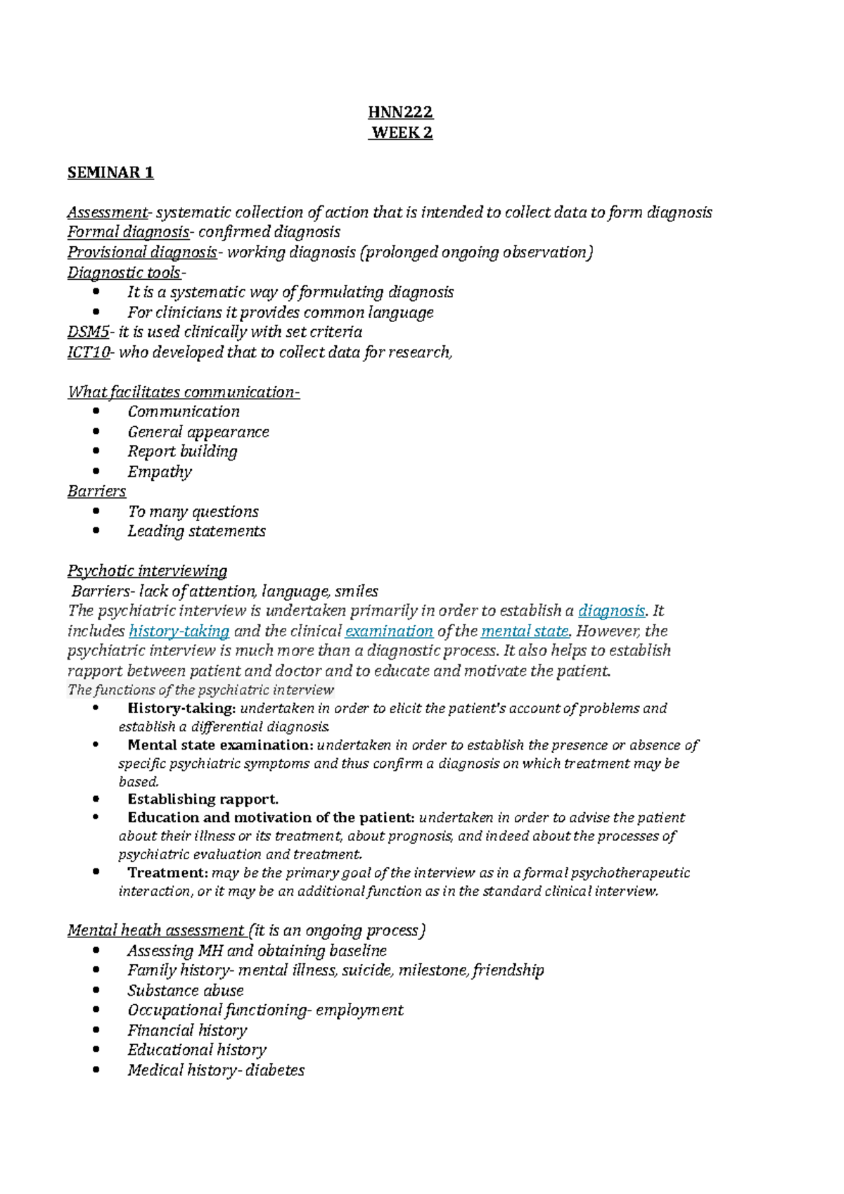 HNN222 week 2 - Lecture notes 2 - WEEK 2 SEMINAR 1 systematic ...