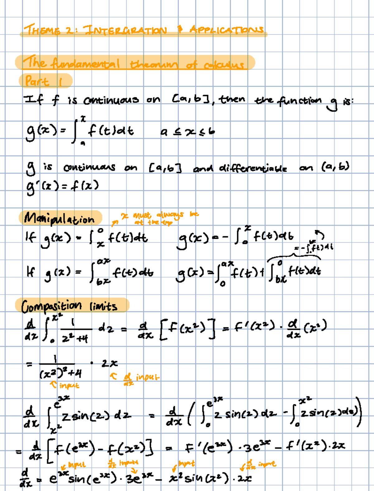 Theme 2: Integration Applications - The Fundamental Theorem of Calculus ...