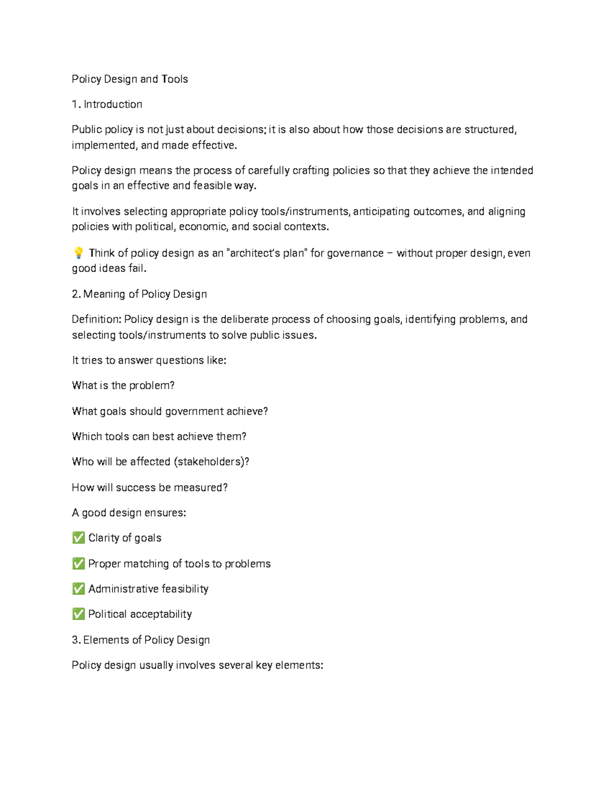 Policy Design and Tools: An Overview of Key Concepts - Studocu