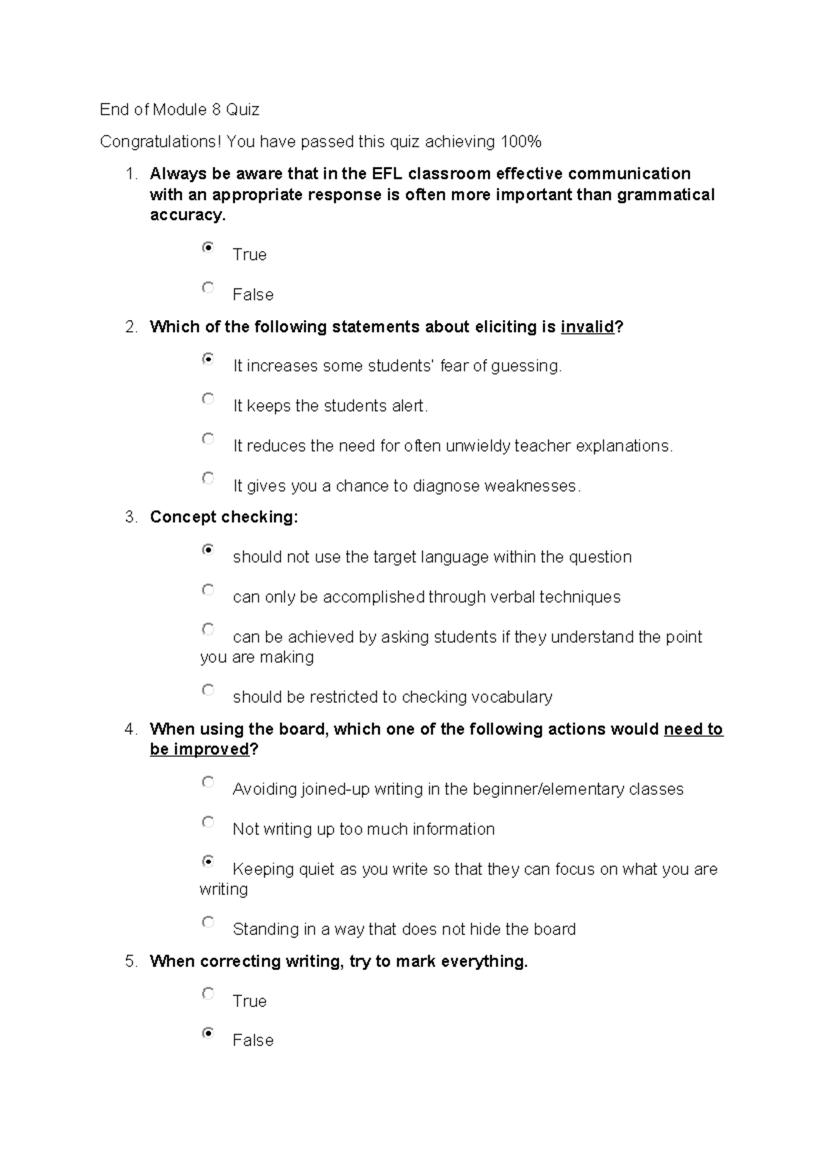 Module 8 Quiz Questions - EFL Classroom Communication & Techniques ...